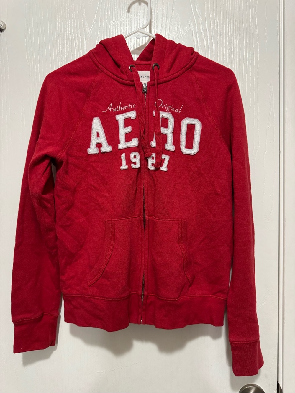 Aeropostale Red Full-Zip Hooded Sweatshirt with Front Pockets